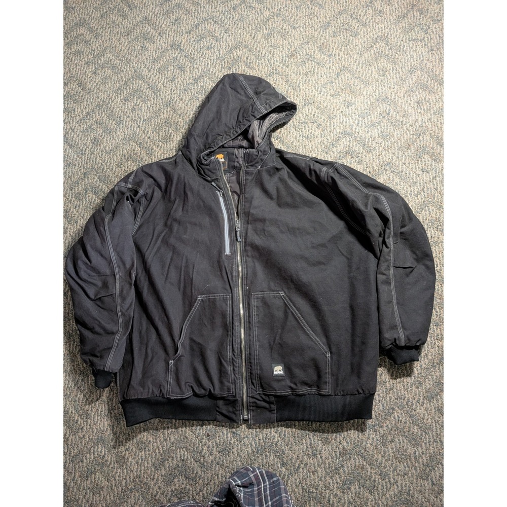Berne Workwear Mens 4XL Black Cotton Duck Hooded Quilted Work Jacket HJ61BKR